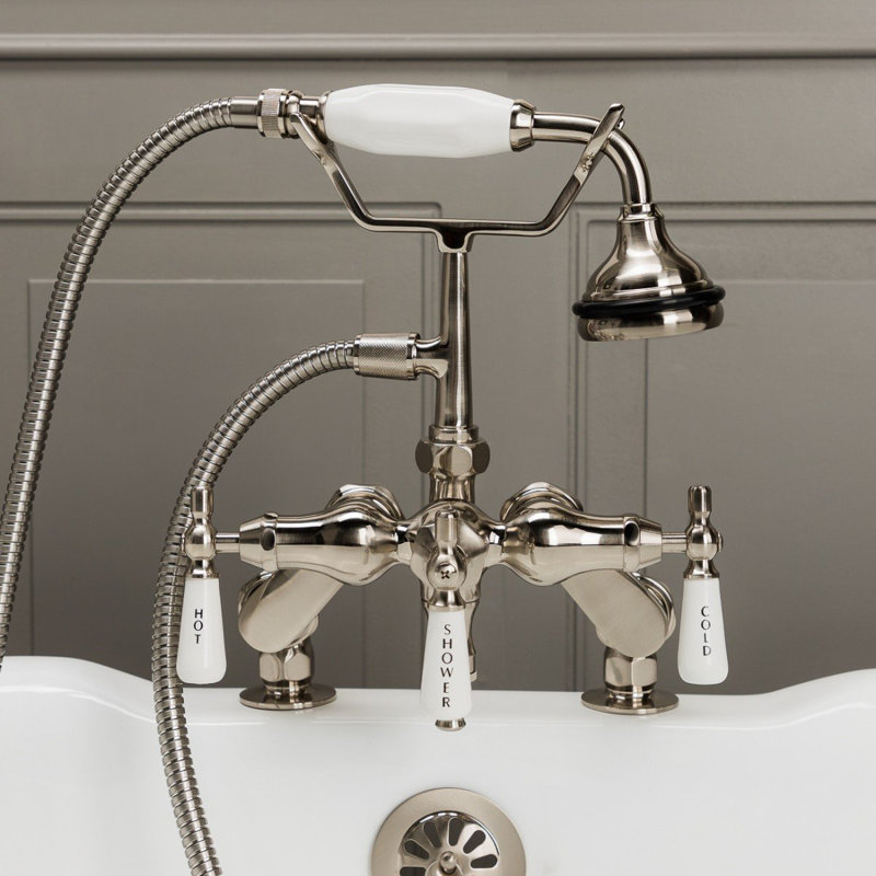 Chevington Triple Handle Deck Mounted Clawfoot Tub Faucet with Diverter and Handshower Wayfair